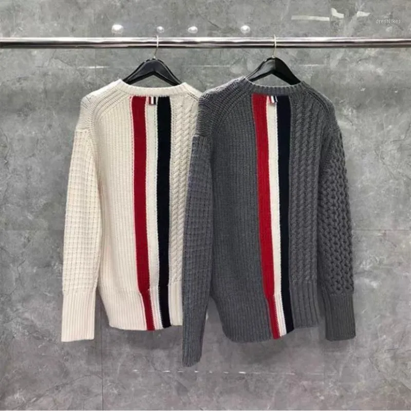 Damskie swetry 2021 Retro Twist Thick Grube czyste ubrania Okrągły Neck Pullover Męskie i ciepłe czerwone białe niebieskie koszulki