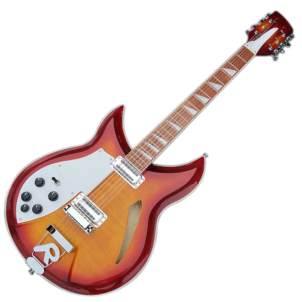 Sol El 12 Telli Kiraz Sunburst Elektro Gitar, Gülağacı Klavyeli, Beyaz Pickguard, Kısa Ölçekli Uzunluk