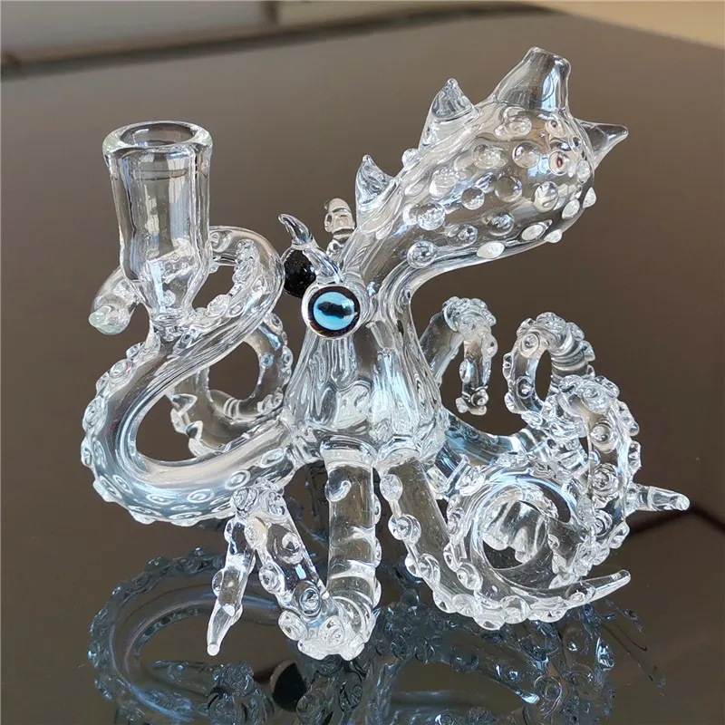 Octopus Glas Rigs Glas Bong Vattenpipa Dab Med 14,4 mm hanskarv Handgjorda Craft Bubbler Heady Nail Cap Grossist