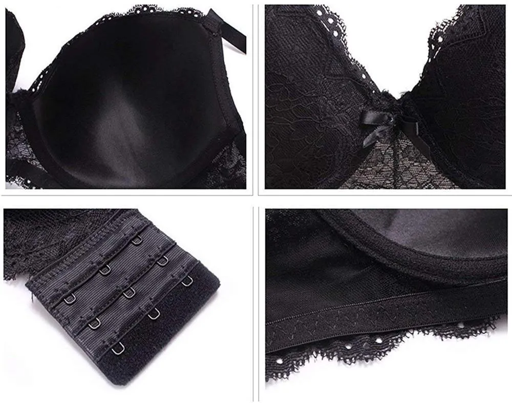 Sexy Black Lace Push Up Bra Ultra Boost Brassiere Plus Size Bras