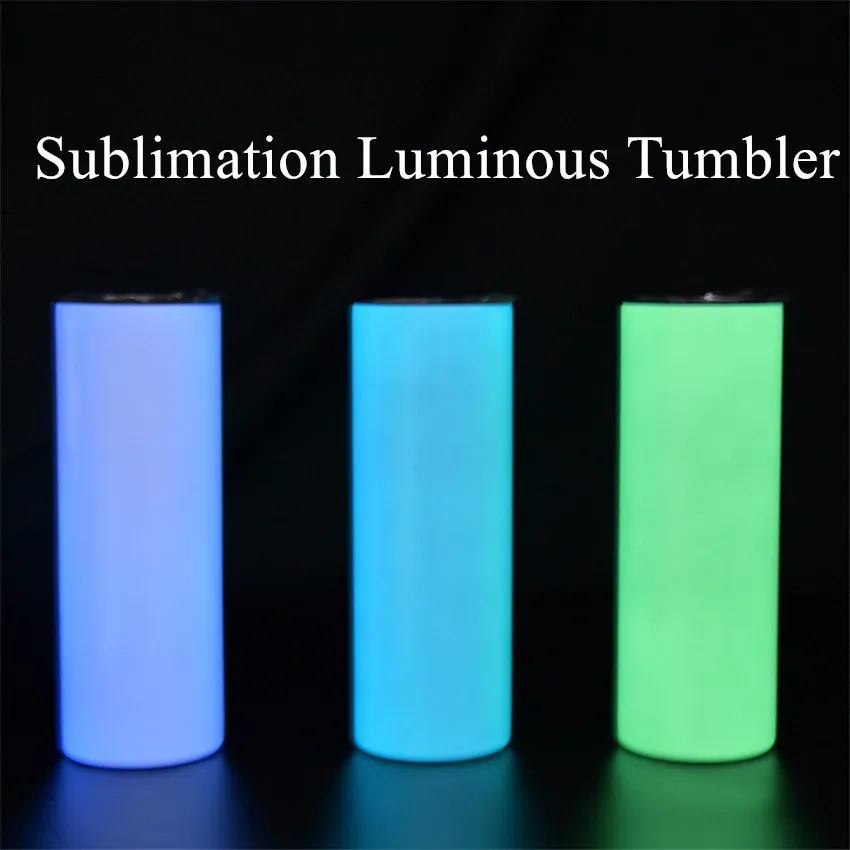20oz Sublimation Straight Luminous Tumbler Glow in the Dark Tumbler Stainless Steel Water Bottle Insulation Coffee Mug Fast Shipping A02