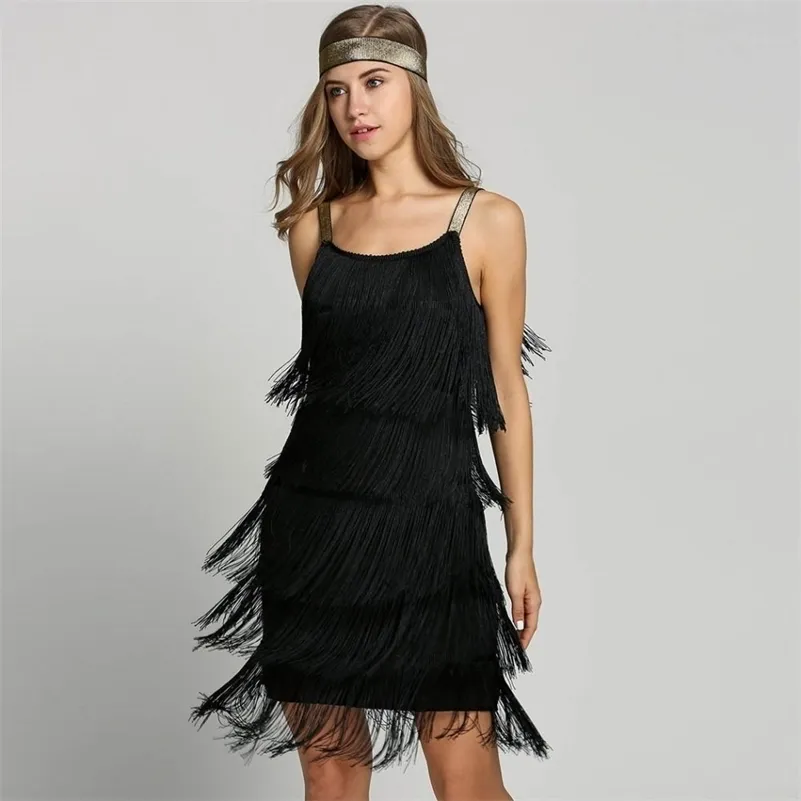 Abiti vintage anni '20 Flapper Girl Fancy Dress Great Gatsby Costumi Slash Neck Strappy Frange Swing Party Women 220314