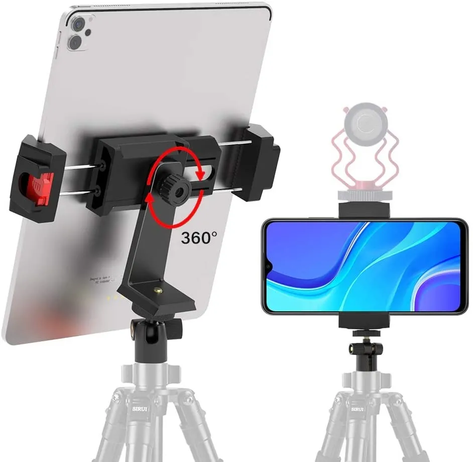 iPad Tripod Mount Adaptador com cabeça de esfera, totalmente metal suporte para ipad para tripé, suporte de mesa tablet de telefone compatível com ipad pro 12.9