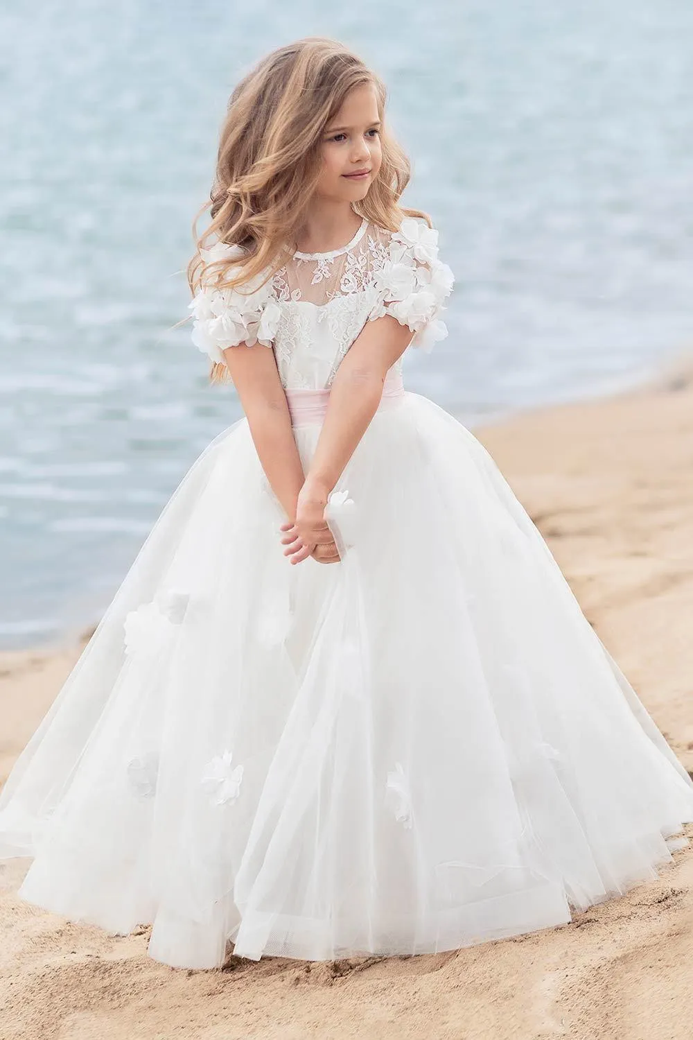 white flower girl dresses Colombe White Silk Ceremony Girl Dress 3M main image 1