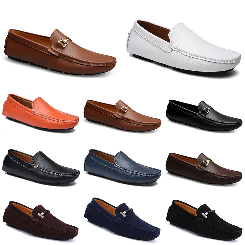 Fashions Lederen Doudou Mannen Casuals Rijden Schoenen Ademend Soft Sole Light Tan Blacks Navy White Blue Silver Geel Grey Footwear All-Match Lazy Grens Grens