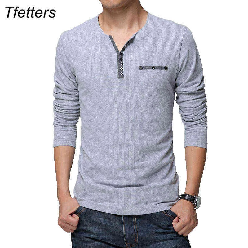 TFETTERS T-shirt da uomo stile europeo autunno moda colletto con bottoni manica lunga tinta unita vestibilità regolare top in cotone G1229