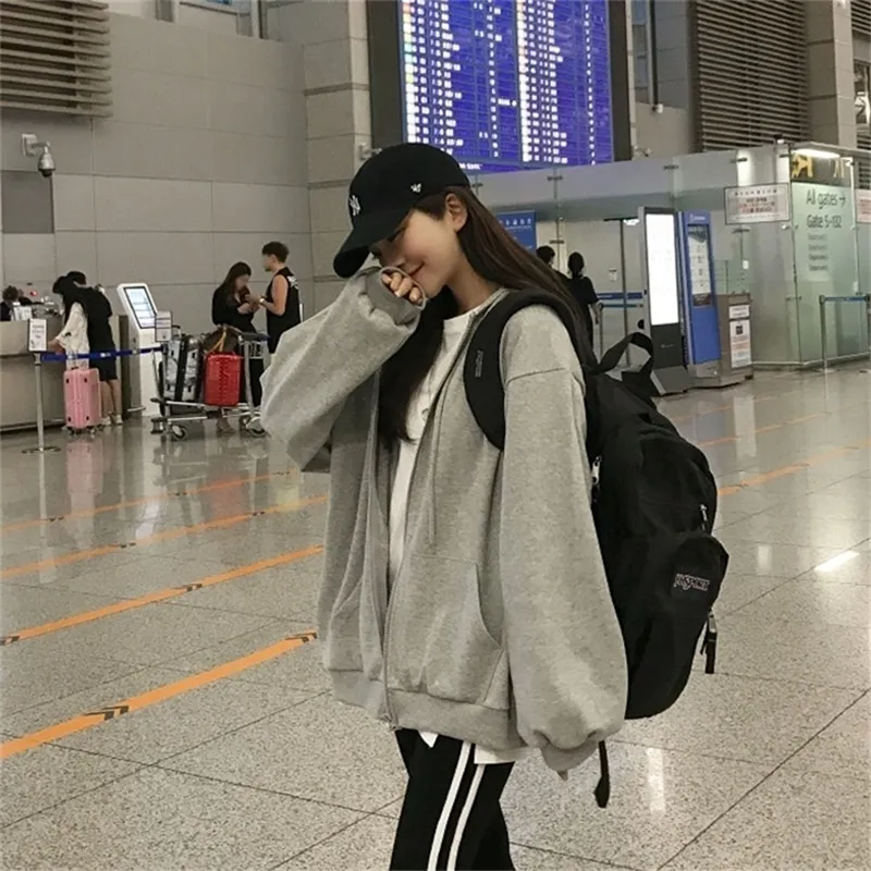 Save Big on Bulk Women's Sweatshirts With Zipper Women's Vintage Korean Zip  Up Hoodie Casual Long Sleeve Sweatshirt, Gray, Autumn Fashion Best Deals 