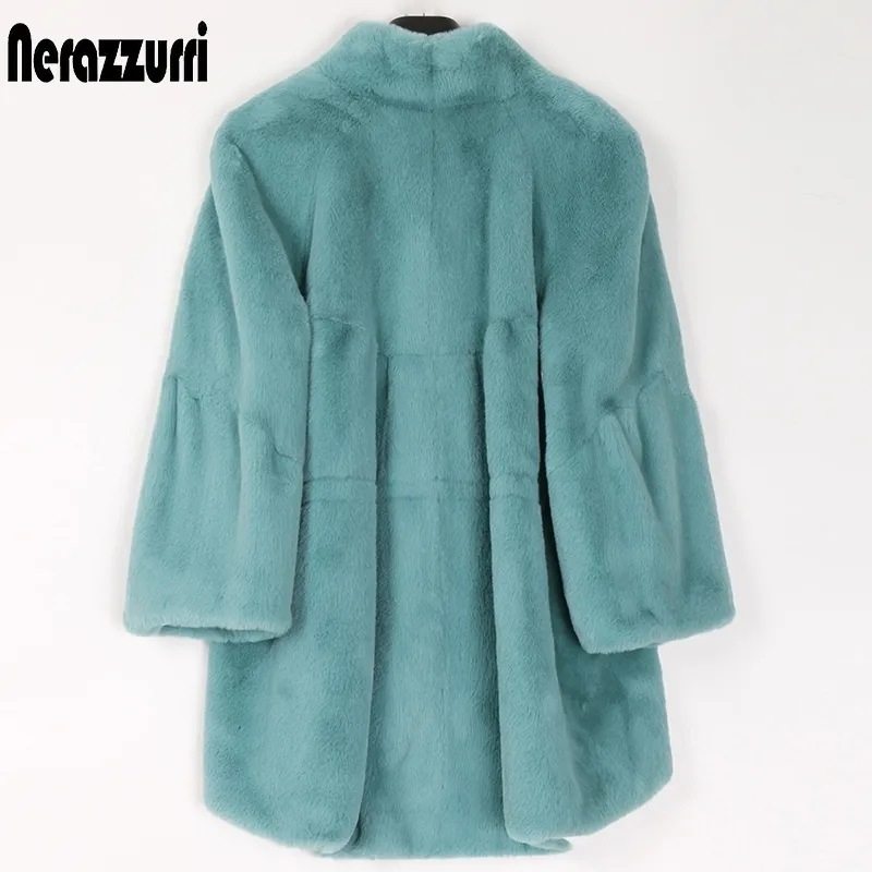 Nerazzurri Fluffy flojo abrigo de piel sintética mujer flare manga raglán de talla grande chaqueta peluda moda Otoño Invierno mujer ropa 201110