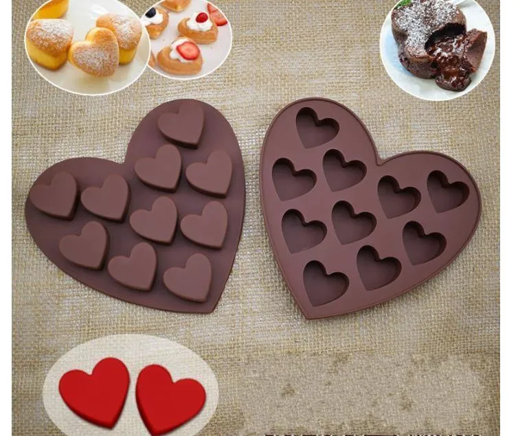 Silicone Cake Mould 10 Lattices Heart Shaped Chocolate Mould Baking DIY SN3385