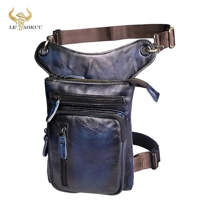 Midjepåsar Oljevaxläder män design rese messenger väska mode multifunktion fanny belt pack drop ben tablett fodral 211-111