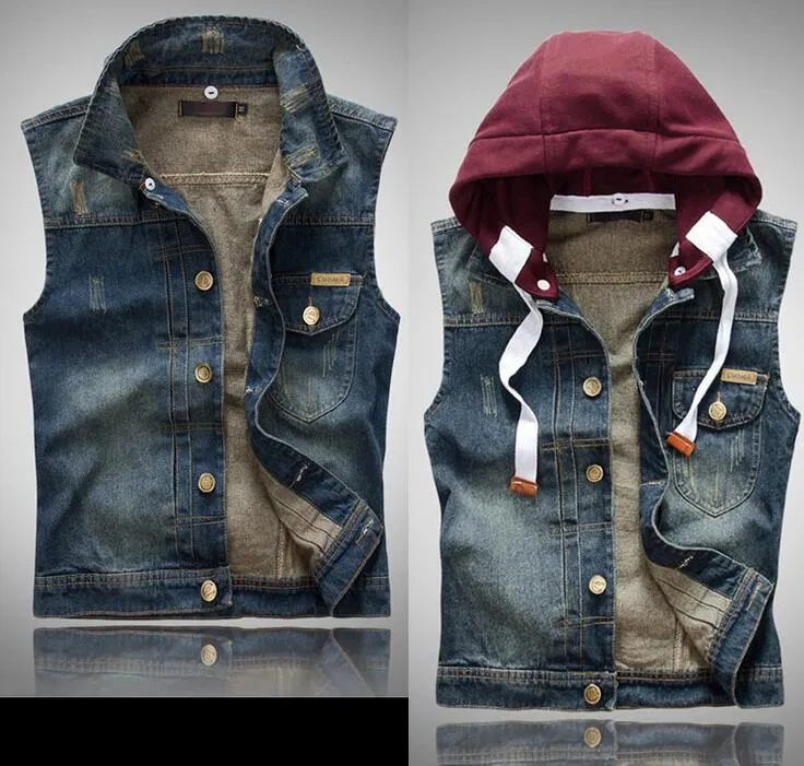 Gilet jeans discount uomo con cappuccio