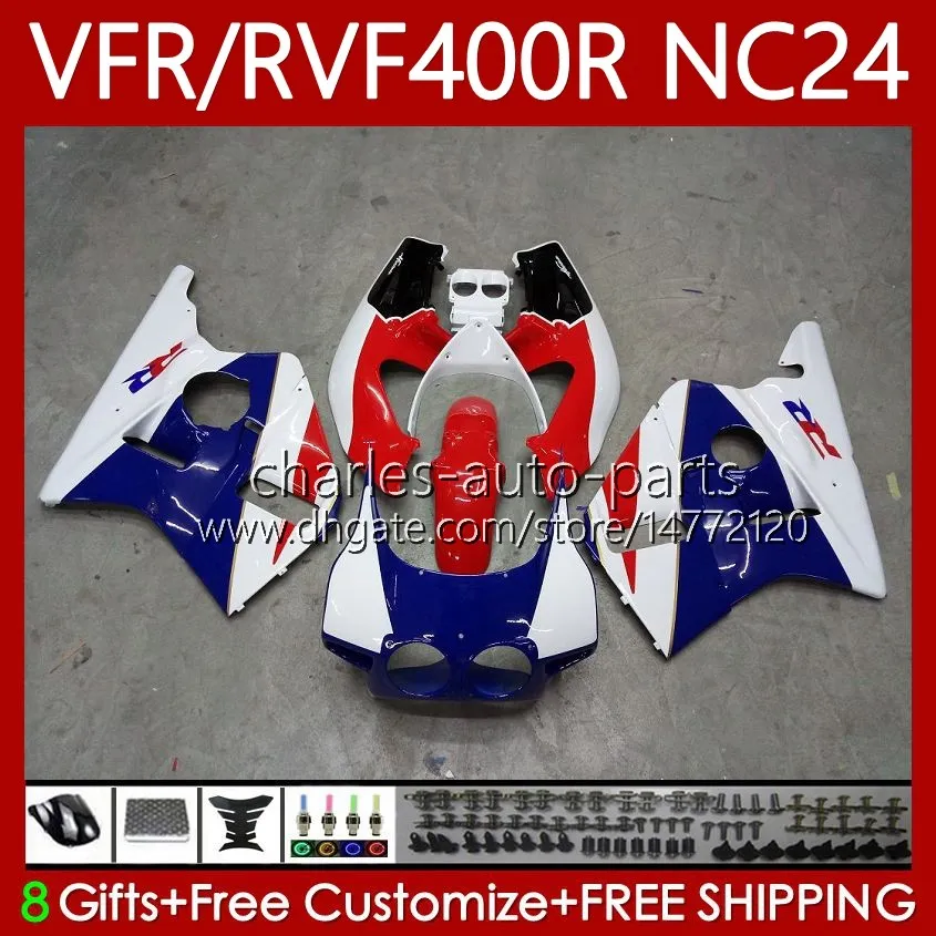 Red Blue White Motorcycle Body für Honda RVF400R RVF400 R VFR400R 87 88 Bodywork 78no.70 NC24 V4 RVF VFR 400 VFR400 R 400RR VFR 400R 1987 1988 VFR400RR 87-88 Fairing Kit Kit