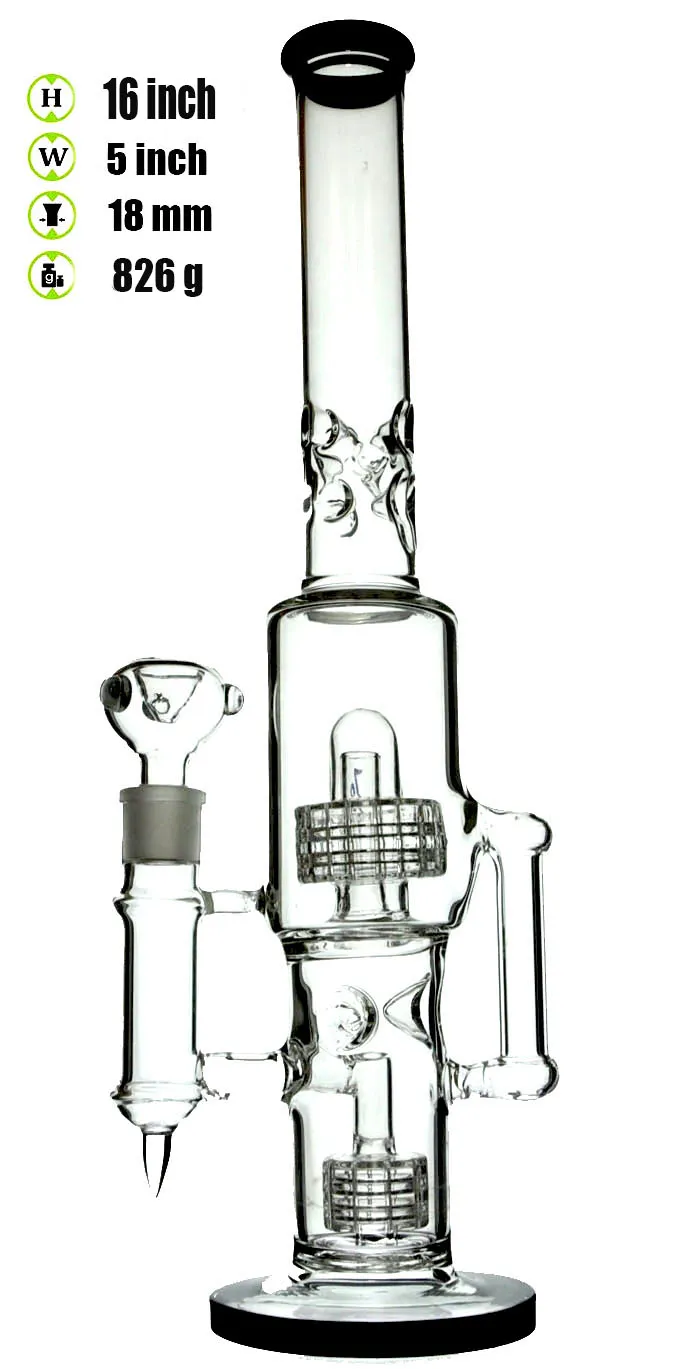 16 Inç Cam Bong Çift Odası Lastik Filtresi Yağ Kesikleri Dab Rig 14mm Ortak Sigara Su Borular Türbin Percolator Üst Açık Cam Bonglar