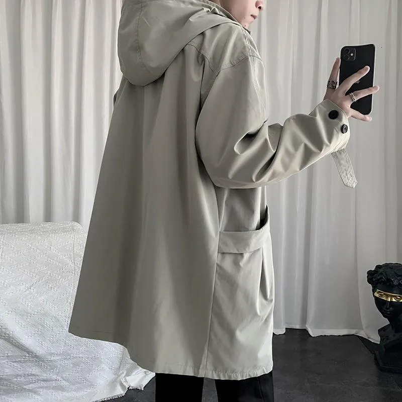 Mens Trench Coats Korean Style Coat Fashion Casual Hooded Long Men