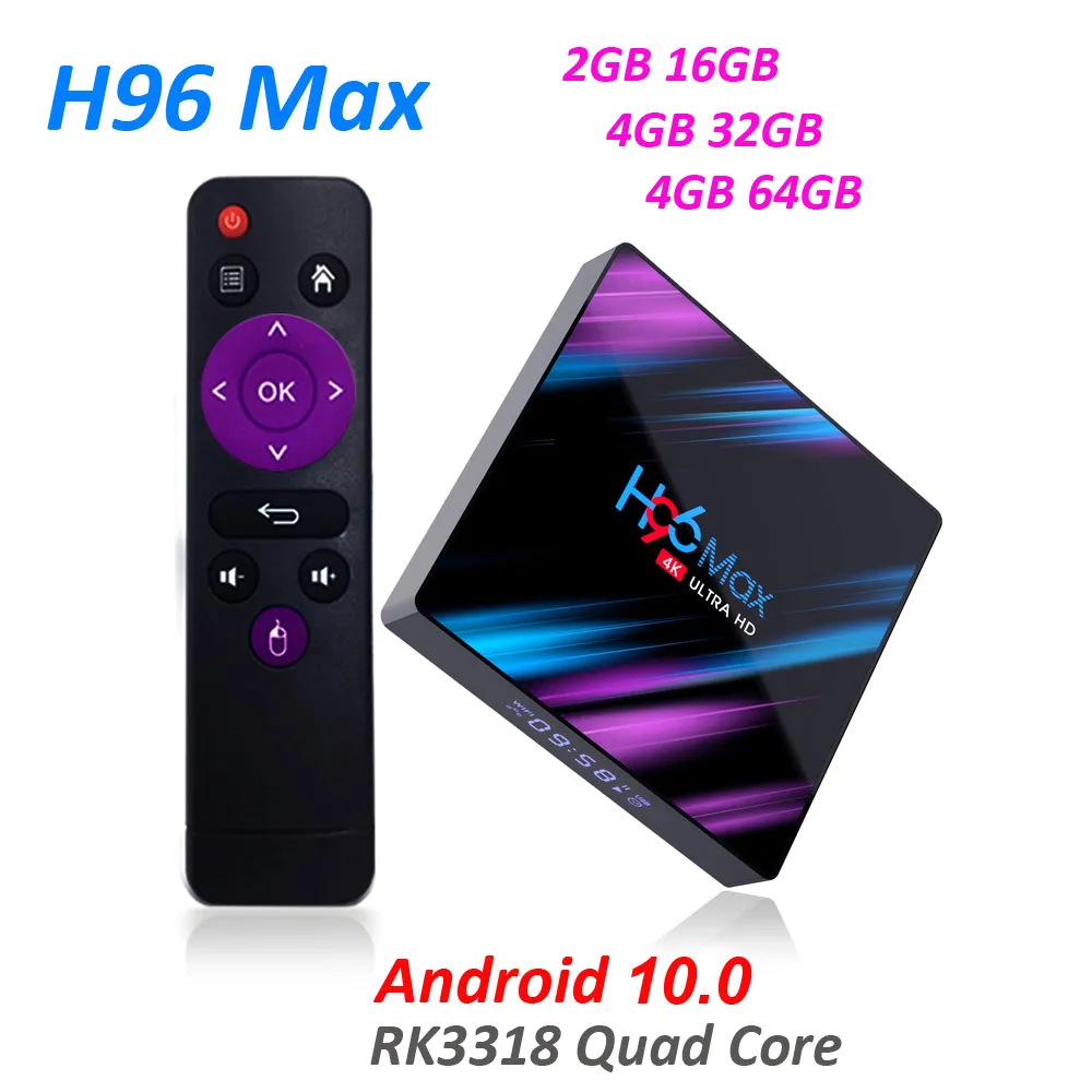 Android 10 H96 Max RK3318 TV Box 2.4G/5G Dual Band Wifi Bluetooth 4.0 H96Max 2G/4G 16G/32G/64G 4K HDR Mini Box Display A LED