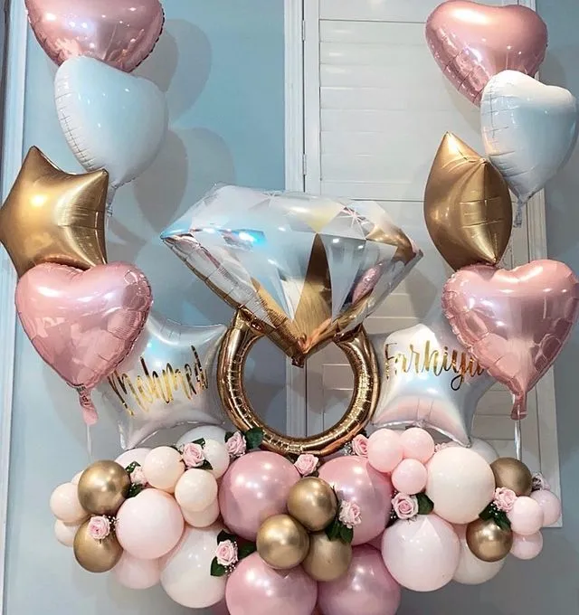 1pc diamant anneau feuille ballons amour lettre Ballon gonflable fête de mariage décoration hélium Air Ballon saint valentin fournitures Y0107