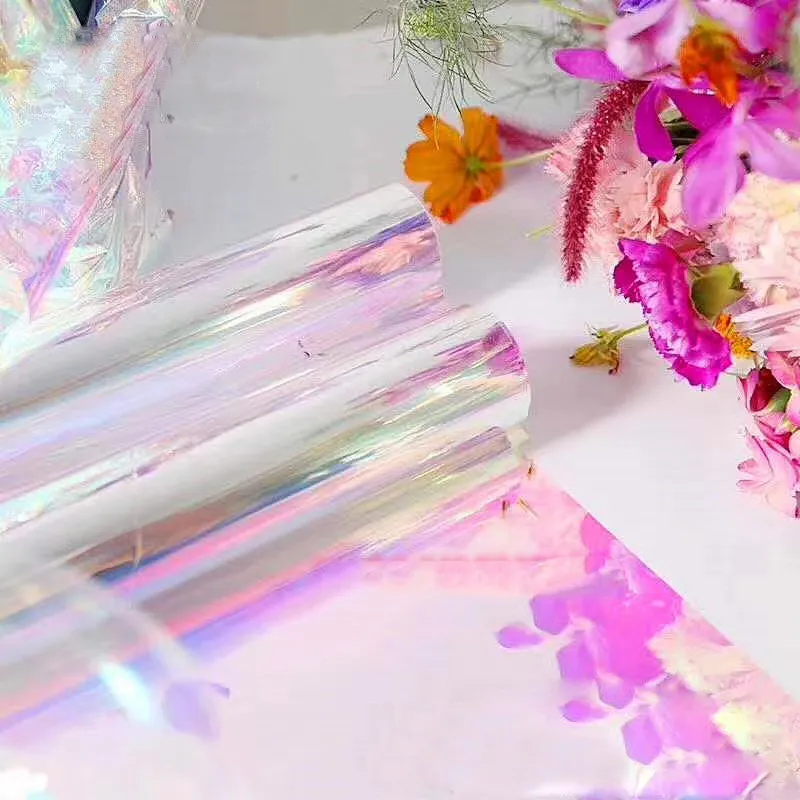 Bouquet de fleurs irisées Emballage Cellophane Film arc-en-ciel Saint Valentin Emballage cadeau Anniversaire Décor de mariage 20 pouces x 10 mètres Y200903