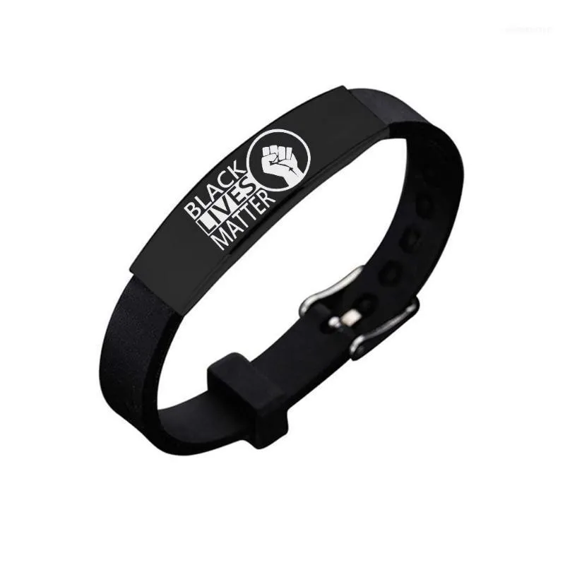 American Protest Black Lives Matter Bracciale a gomito nero in acciaio inossidabile siliconico Nuovo braccialetto in gelatina di potere nero di arrivo11