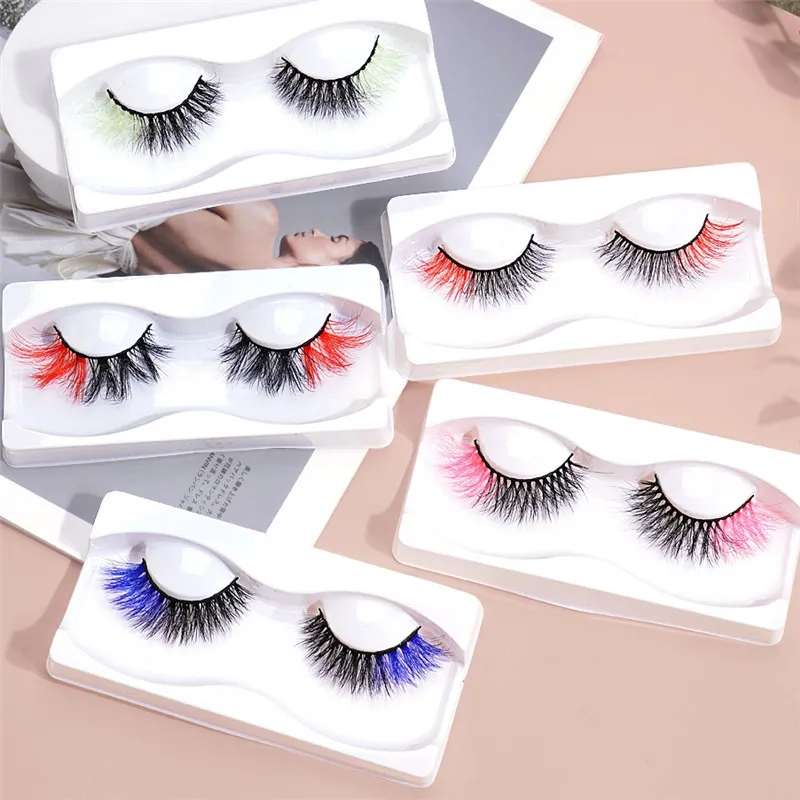 Cílios coloridos naturais Wispy Fofo 3D Cílios sintéticos Mink Cílios coloridos Faixa de cílios multicoloridos Cílios falsos de dois tons para Cosplay Maquiagem diária