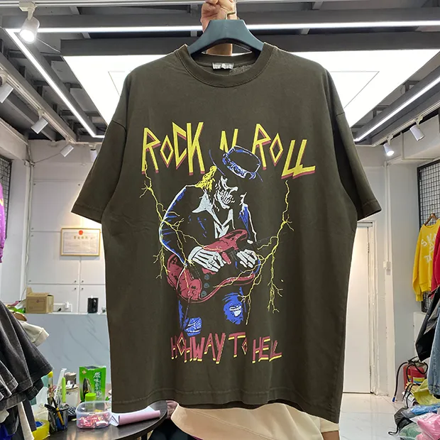 Camicie T shirt Uomo Donna Alta qualità Divertente Rock Roll Stampa Tee Oversize Top Vintage Manica corta Real Pics