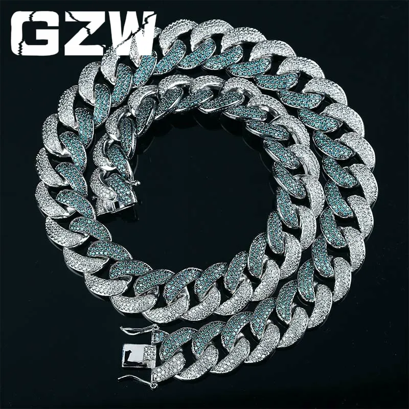 Top Quality White Gold Green CZ Cubic Zirconia Iced Out Big Cuban Link Chain Mens Necklace 18mm Hip Hop Rapper Bijoux Jewelry Gifts for Guy