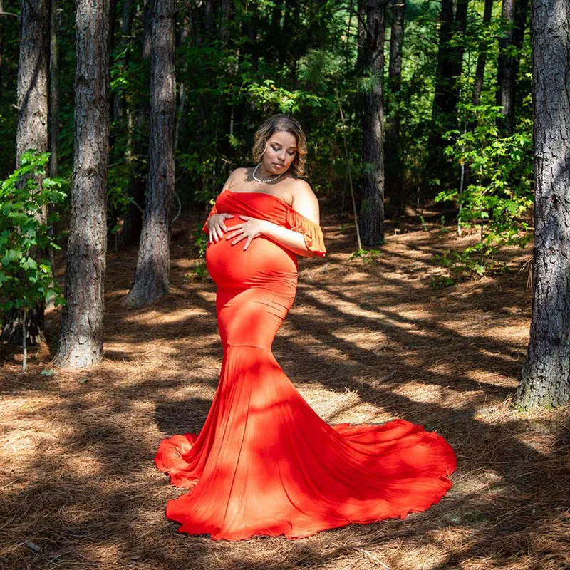 Elegant Off Shoulder Maternity Mermaid Dress For Photoshoot Stretchy,  Comfort Fit Pregnancy Gown For Baby Shower & Photography From Jiao08,  $24.05