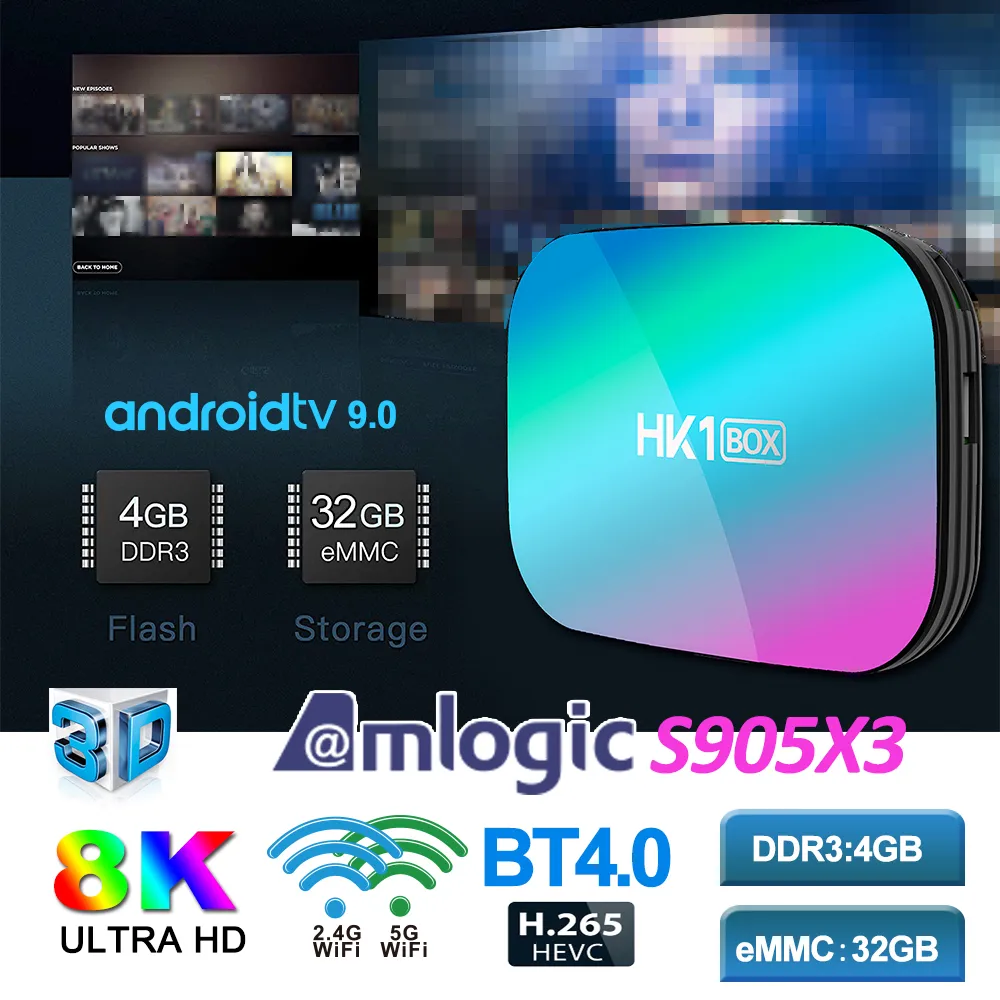 HK1 Android TV Box Android9.0 SmartTV Amlogic S905X3 with 5G Dual Wifi 1000M BT4.0 Set Top 8K Media Player