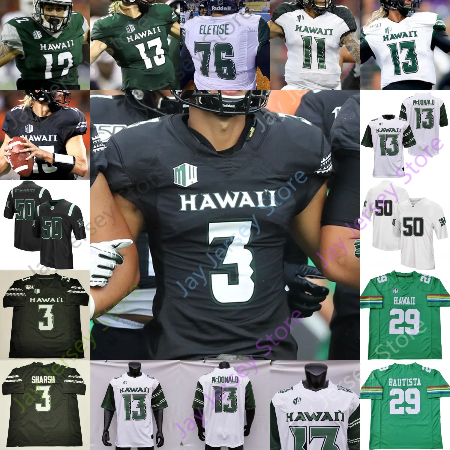 2020 Özel Hawaii Futbol Jersey NCAA Kolej Fred Holly III Jason-Matta Sharsh Melquise Stovall Kaimana Padello John Ursua Ashley Lelie