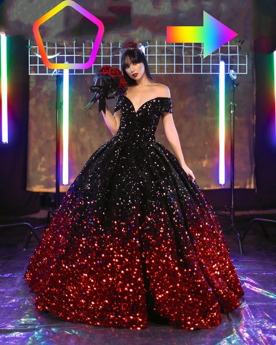 Ombre Black Red Glitter Quinceanera Ball Gown Dress Plus Size, Masquerade  Princess Girl, Sequin Long Sweet 16 Green Sparkly Prom Dress For 15+ Years,  Off The Shoulder Quire From Uniquebridalboutique, $156.34