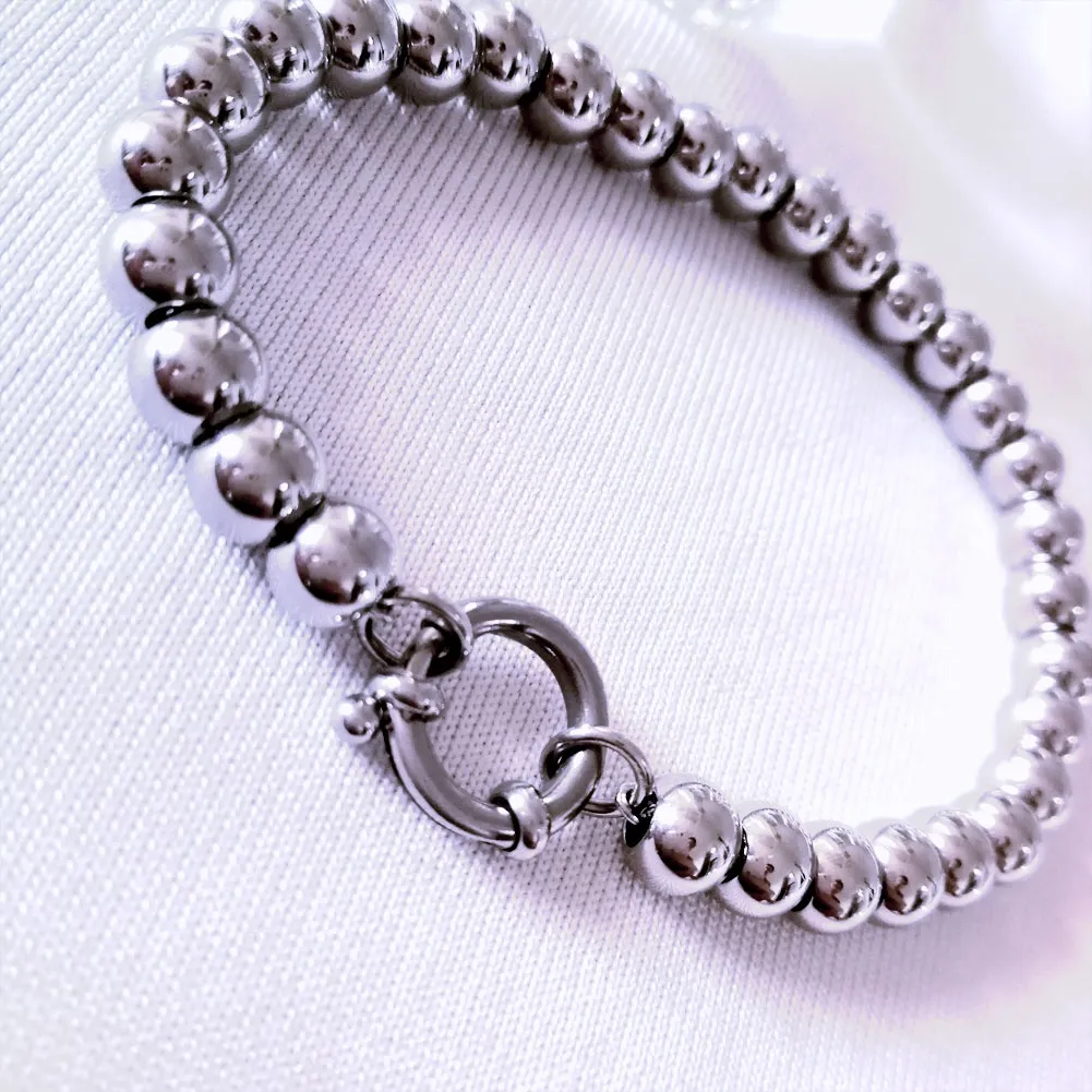 Bracciale in argento perline di trasferimento rotonde femminili perline perline testa gioielli Versione giapponese e coreana del semplice braccialetto di moda per il regalo della fidanzata