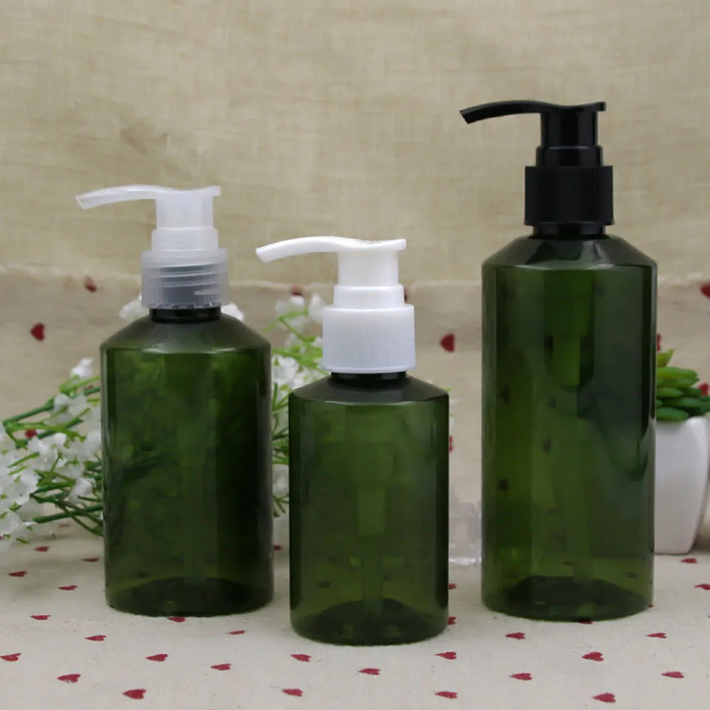 20pcs/lot 100ml 150ml 200ml Green Lotion Pump Plastic Bottles , Dispenser Liquid Soap Cosmetics Container For Shampoo Shower Gel