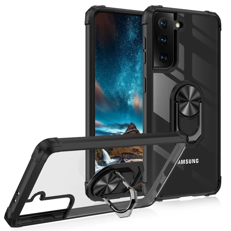 Casi di armatura antiurto acrilico militare per Samsung Galaxy S21 Ultra Magnetic Ring Head Supporto per il supporto posteriore per S21 Plus 5G