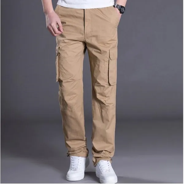 Spring Autumn Cargo Casual Mens Baggy Regular Cotton Byxor Male Combat Tactical Pants Multi Pockets 69