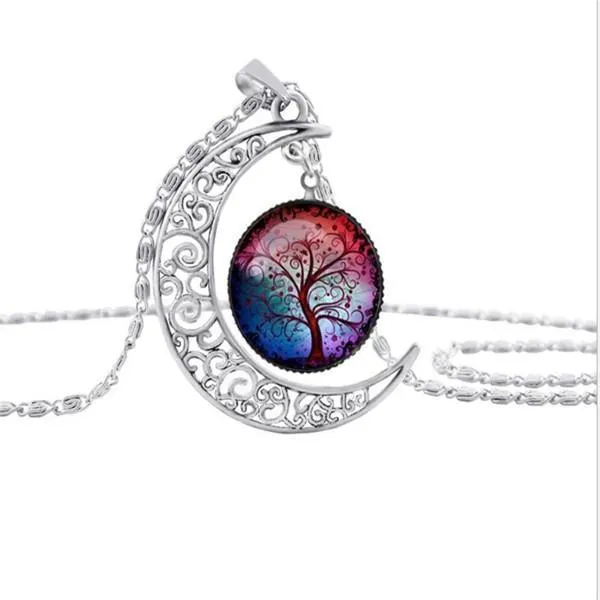 New Fashion Vintage Tree of Life Necklaces Moon Gemstone Women Pendant Necklaces Hollow Carved 8 Mix Jewelry Styles . .