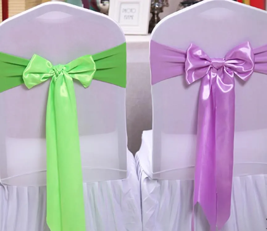 25pcs Wedding Decoration Knot Chair Bow Sashes Satin Spandex Chair Cover Band Ribbons Chair Tie Backs For Party Banqu
