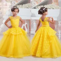 Elegant Dresses for Birthday Kids Yellow Tulle Lace Flower Girl Dresses Princess Gown Floor Length For Wedding Party Dress