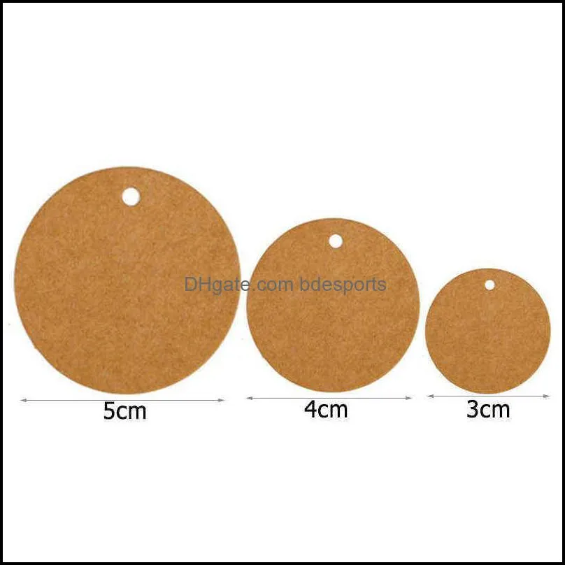 3/4/5cm Blank Round Hang Tags Vintage Kraft Paper Tag Cards DIY Bookmark Message Greeting Cards Small Product Labels 100pcs Pack Y1230