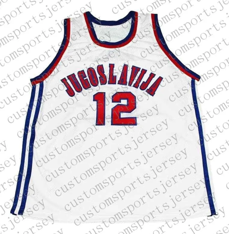 Partihandel Vlade DiVac # 12 Jugoslavija Ny basket Jersey White Stitched Anpassning Alla Nummer Namn Män Kvinnor Youth Basketball Jerseys