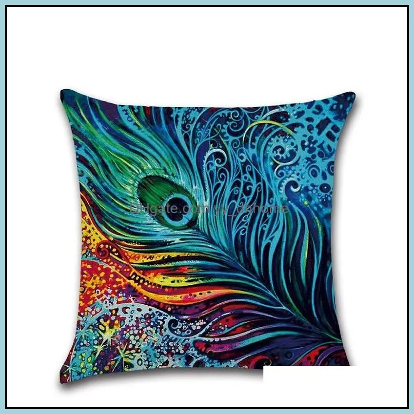 Fashion Style Linen Cushion Covers 45x45cm Throw Pillowcase Cushion Covers Peacock Feather Printed Decorative Pillows Home Decor