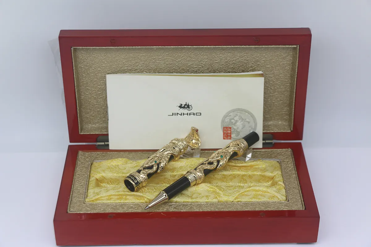 Роскошная металлическая ручка-роллер JINHAO золотого цвета в змеином стиле, канцелярские школьные канцелярские принадлежности для лучшего подарка