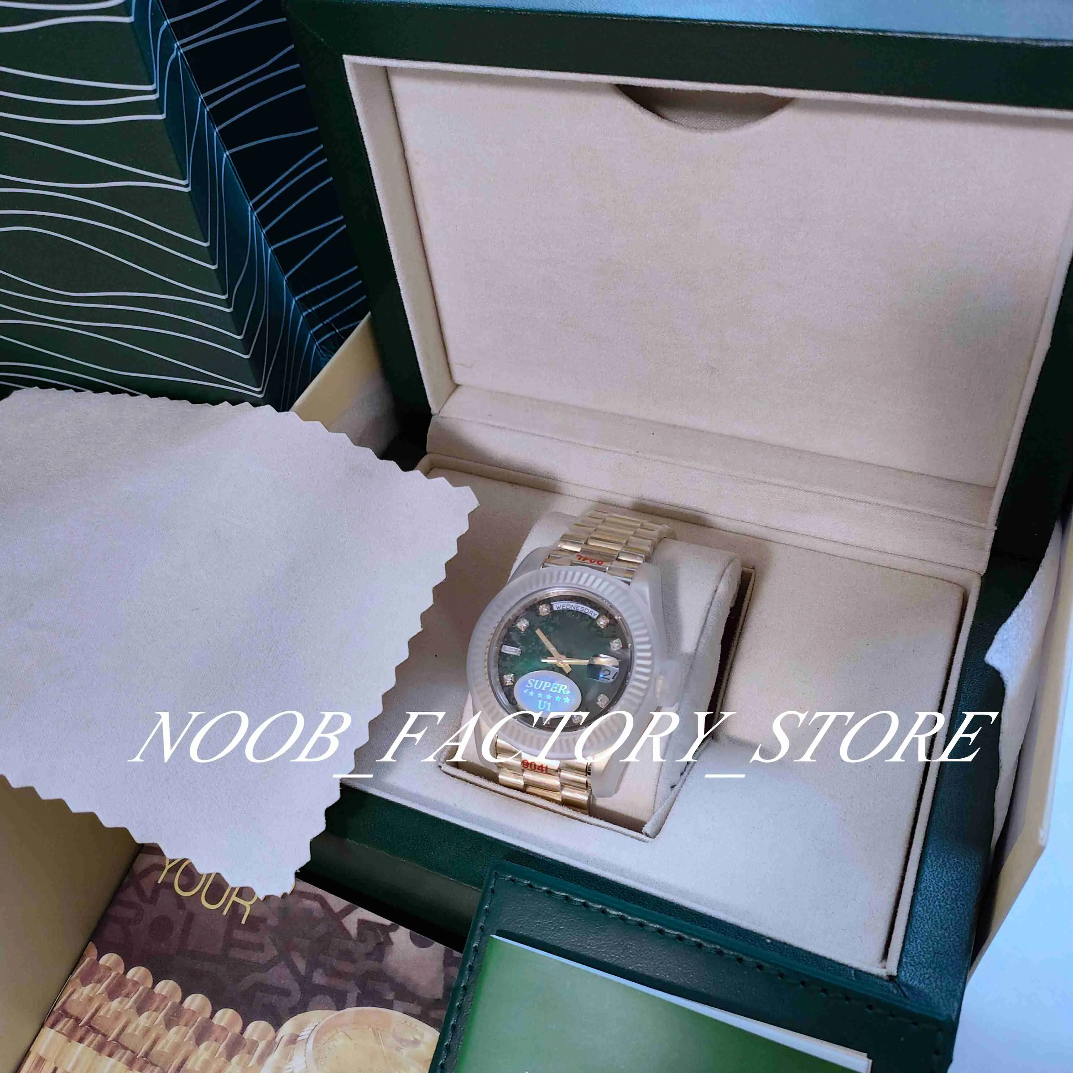 Super u1 fabrieksversie horloge 2813 automatische beweging nieuwe riem 904L stalen polshorloge 41mm groene diamant wijzerplaat saffierglas lichtgevende mannen horloges originele doos