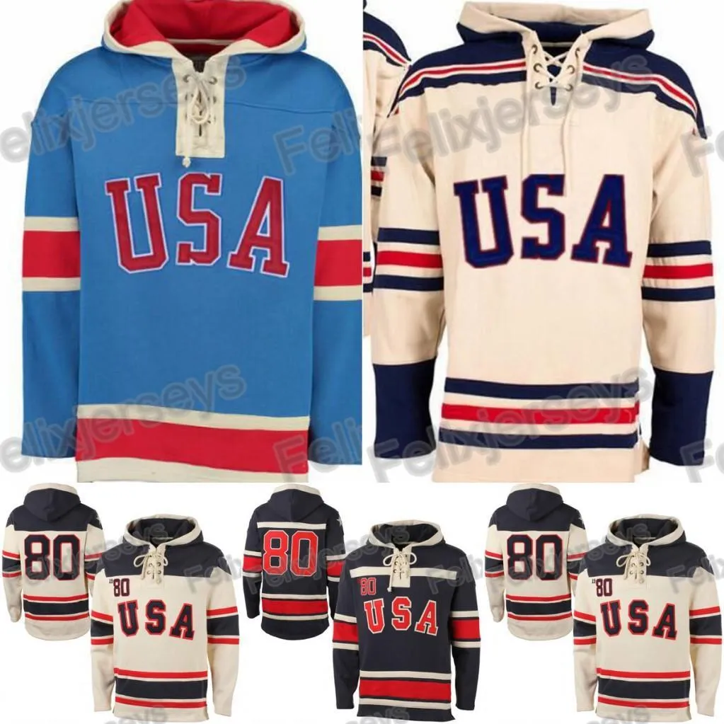 1980 ABD Mucizesi Buz Hokeyi Formaları Hokey Forması Hoodies Özel Herhangi Bir İsim Herhangi Bir Numara Dikişli Hoodie Spor Kazak Ücretsiz Nakliye