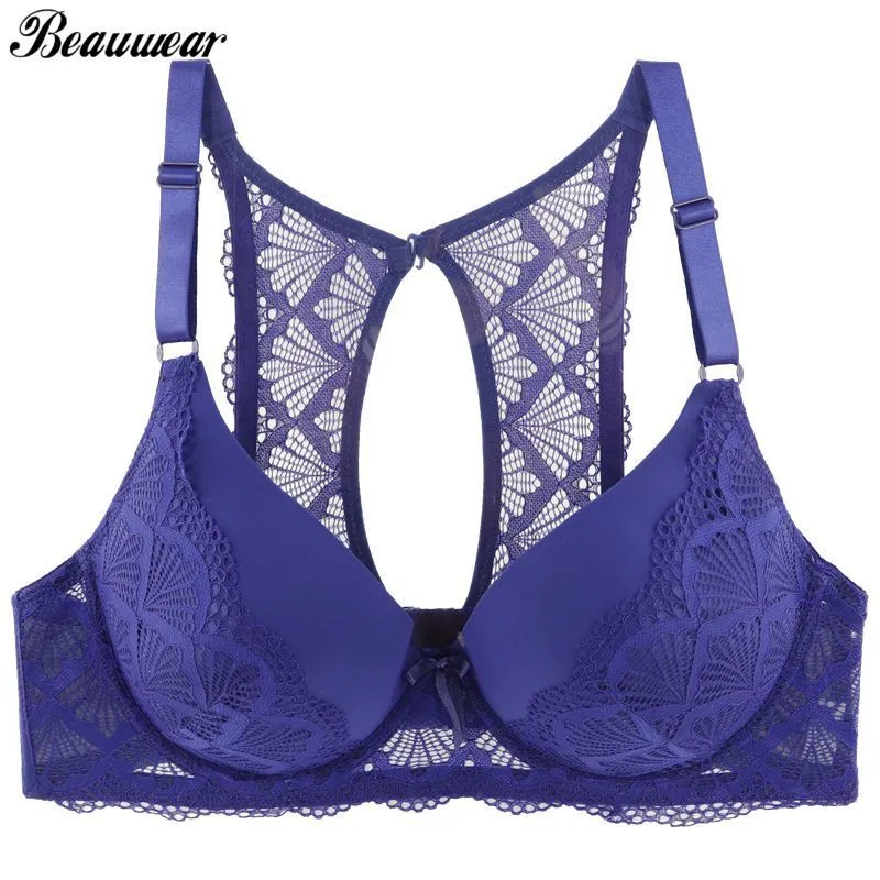 Beauwear Reggiseni sexy da donna Striscia regolabile con ferretto Ricamo floreale Non push up DD E DDD Reggiseno coppa F Taglia grande 100-125 201202