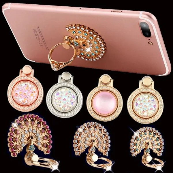 360 graders rotation Diamant Bling Phone Stander Metallhållare för iPhone 7 8 x Samsung Finger Ringhållare Stativ