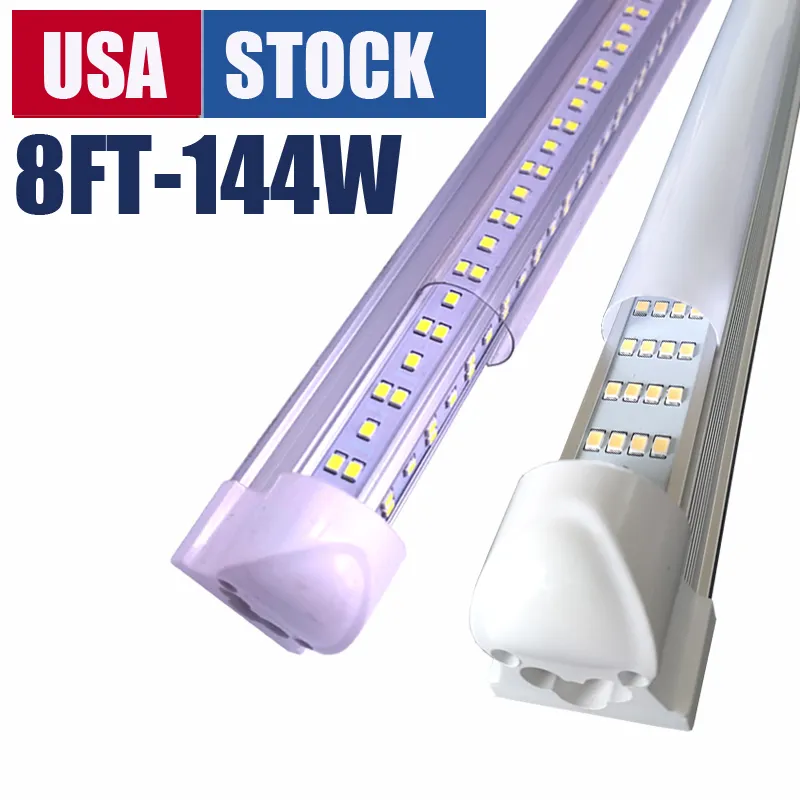 8Ft T8 Led Tube Light 3ft 4ft 5ft 6ft V-formade lysdioder Kylare Dörrrör Belysning Frys Dubbelrad butikslampor Integrerad armatur för garagelagerverkstad