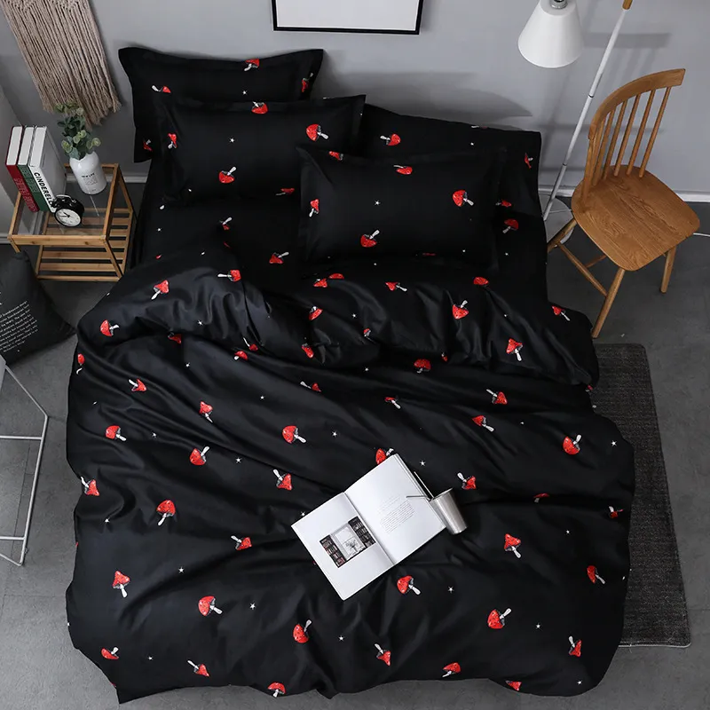 Ensembles de literie à motif de champignon rouge mignon 3/4pcs Doublures de lit super douces Housse de couette Drap de lit Taies d'oreiller Ensemble de couverture Queen King Size C0223