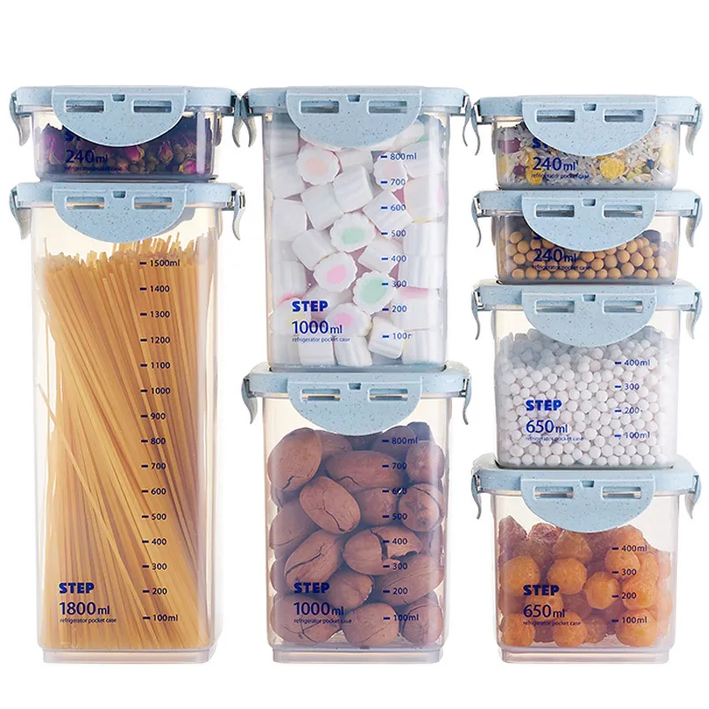 8 pièces boîte à épices à grains cuisine conteneurs de stockage des aliments réfrigérateur organisateur boîte boîte de rangement en plastique C0116