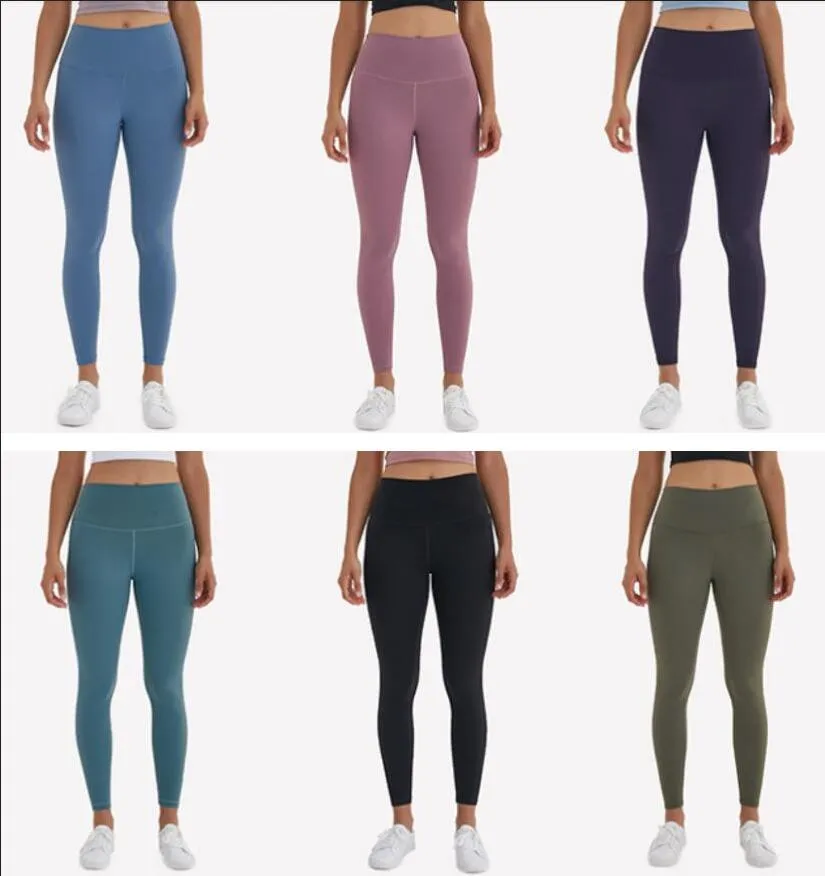 L-32 cor sólida cintura alta yoga leggings roupas de ginástica mulheres correndo esportes fitness yoga calças comprimento total calças gerais treino leggins