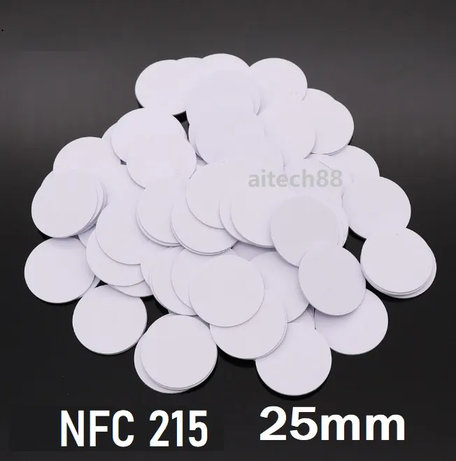 Säkerhet NFC-klistermärke 215 Chip Coin Tag 25mm kort NFC Forum Typ 2 Tag 540 byte för alla NFC-mobiltelefon för åtkomstkontrolllåsningssystem