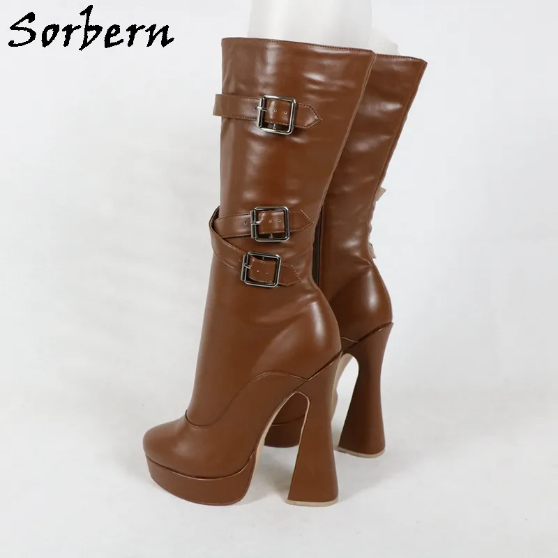 Buy Brown Textured Leather Platform Heels by Tissr Online at Aza Fashions.